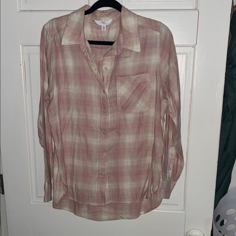 Time and Tru Pink Plaid Button Down Shirt